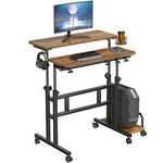 Dripex Height Adjustable Computer Desk with Wheels, Standing Rolling Laptop Desk with Cup Holder, Headphone Hook Sit-Stand Computer Workstation L80xW60xH67-115cm