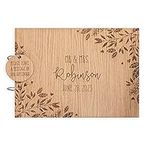 Wedding guest book personalised wooden laser engraved guestbook with rustic style | leaves | keepsake