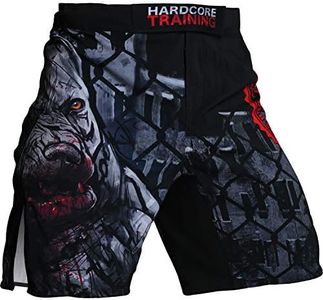 Hardcore Training Fight Shorts Men's Boxing MMA Combat BJJ Grappling Fitness Muay Thai Kickboxing No Gi, Black Black, Small