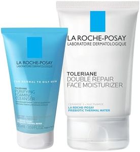 La Roche-Posay Toleraine Skin Care Set, Double Repair Face Moisturizer 100ml & Purifying Foaming Facial Cleanser 50ml, Oil Free Moisturizer & Face Wash For Oily Skin, Formulated with Niacinamide