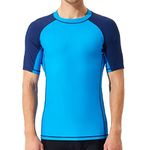 SURFEASY Men's Rash Vest Swim Shirts, Sun Protection Short Sleeve Quick Drying Rash Guard Base Layer Snorkeling Swimming Surfing Tops (Royal Blue/Navy,L)