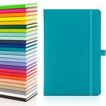 Notes London Eco A5 Notebook with Lined Pages, Pen Loop, Ribbon, Date Marks and Paper Pocket, Medium Hardback Journal, Note, sustainably sourced paper (Teal)