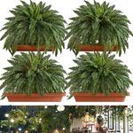 Faux Fern 4Pcs Hanging Artificial Boston Fern 30 Branches Artificial Ferns for Outdoors 25.6 Inch Faux Ferns for Outdoor Planter Large for Decorating Office, Patio, Living Room set of 4