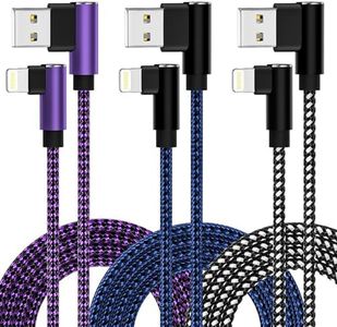 iPhone Charger 10 ft 3 Pack Lightning Cable Apple MFi Certified 90 Degree Fast Charging Cord Nylon Braided Long iPhone Cable Compatible with iPhone 14 13 12 11 Pro Max XR XS X 8 7 6 Plus SE iPad