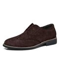 Mens Suede Brogues Formal Shoes Elegant Wedding Shoe Leather Lace-ups Classic Oxfords Soft Stacked Heeled Office Shoes Suede Brown 5.5UK