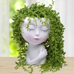 LovTocTic Face Planter, Head Planters for Indoor Plants, Cute Succulent Pot, Heads Plant Pots, Small Plant Pot, Girl Flower Pots with Drainage Hole, Unique White Vase for Home Decor (7")