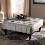 Wood Maker Tufted Square Velvet Bench Ottoman Pouffe Footstool Sofa Couch for Living Room Bedroom Office 35"×35"×15" Cream.