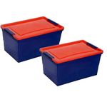 SkyGlamour Multipurpose Plastic Storage Container Box with Wheels 50 LTR (Blue-Red, Pack of 2)