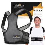 LyfeFocus S1 Premium Breathable Back Posture Corrector for Men & Women - Upper Back Support, Back Brace & Back Straightener - Effective Posture Correction for Neck, Shoulder & Back Pain (Black Medium)