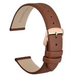 WOCCI 14mm Watch Strap with Rose Gold Buckle, Elegant Genuine Leather Replacement Band for Men or Women (Brown)