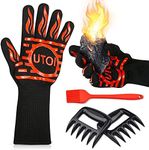 UTOI BBQ Grill Accessories Kit, 1472°F Heat Resistant BBQ Gloves/Oven Mitts & Meat Shredder Claws & Silicone Sauce Basting Brush for Safe Grilling, Baking, Barbecue, Indoor & Outdoor Cooking