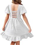 Arshiner Girls Princess Dress Puff Short Sleeve Kids Elegant Pageant Birthday Party Sommer Dresses Square Neck Ruffle Hem White 13-14 Years