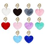 QYCX 10 Pcs Heart Keychain Pom Pom Keychain Valentines Day Heart Keychain Love Heart Keychain Heart Pendants Ornaments Keys Bags Keyrings Keyholder Valentine Day Gift Valentine's Day Party Supplies