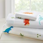 Wildkin Kids Microfiber Toddler Sheet Set for Boys and Girls, Bedding Sheet Set Includes Top Sheet, Fitted Sheet, and One Standard Pillow Case, BPA-Free, Olive Kids (Jurassic Dinosaurs)