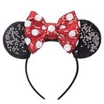 Mouse Ears Bow Headbands Shiny Bows Glitter Party Decoration Cosplay Costume for Kids Girls Women Princess Party Decorations Cosplay (Black+Red))