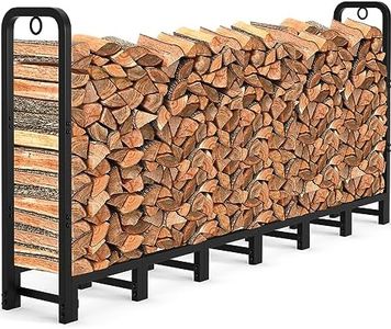 AMAGABELI GARDEN & HOME 8ft Firewood Rack Outdoor Heavy Duty Fire Wood Racks Outdoor for Firewood Log Holder Wrought Iron Firewood Log Racks Stand Wood Pile Lumber Storage Stacking Black