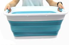 SAMMART - 41L Collapsible Plastic Laundry Basket - Foldable Pop Up Storage Container/Organizer - Portable Washing Tub - Space Saving Hamper/Basket (Bright Blue)