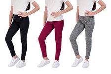 Hind 3-Pack Girls Fashion Active Leggings Workout Clothes for Kids Athletic Sports (Blue-Charcoal-Black, 10/12)