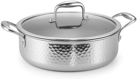 11.3 Inch Stainless Steel Saute Pan with Lid, Tri-Ply Saute 5-Quart, Induction Large Skillet, Deep Frying Pan, PFOA free, Non-Stick Coating, Dishwasher & Oven Safe, Suitable for Induction & Gas