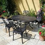 Lazy Susan June 4 Seater Oval Garden Table and Chairs Set | Maintenance Free | Weatherproof | Cast Aluminium | Antique Bronze Finish | 4 Matching April Chairs | No Cushions | 3 Year Guarantee