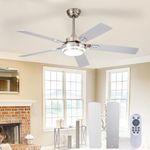 Depuley 52-Inch Ceiling Fan with Light: Brushed Nickel Ceiling Fans with 5 Blades Dual Finish Reversible - Farmhouse Ceiling Fan with Remote Control for Living Room Outdoor Patios