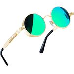 Joopin Steampunk Small Round Sunglasses, Retro Vintage 90s Hiphop Style Circle Polarised Mirrored Lens Metal Frame Sunglasses for Men Women UV400 Protection