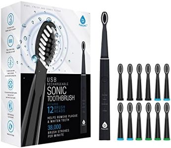 Pursonic Whitening USB Rechargeable Sonic Toothbrush-12 Brush Heads!- 38,000 Brush Strokes Per Minute-3 Brushing Modes with 2 Minute Auto Timer (Black)