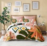 Tyrot 3 Piece Boho Floral King Size Quilt Sets Farmhouse Botanical Reversible Lightweight Bedspread Coverlet with 2 Shams Mid Century Leaves Microfiber Bedding Quilts Set for All Season, 106''x96''