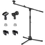 CAHAYA Microphone Stand Tripod Boom Universal Mic Stand with 2 Mic Clips for Most Mics Height Adjustable Mic Stand for Singing Wedding Performance (Compact, Black)