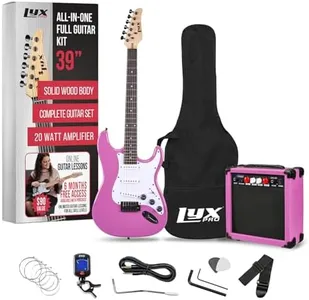 LyxPro 39 inch Electric Guitar Kit Bundle with 20w Amplifier, All Accessories, Digital Clip On Tuner, Six Strings, Two Picks, Tremolo Bar, Shoulder Strap, Case Bag Starter kit Full Size - Retro Purple