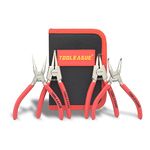 TOOLEAGUE 4 Pcs Mini Snap Ring Pliers Set, Circlip Pliers, 5 inches Internal/External Heavy Duty for Ring Remover Retaining Straight Bent Lock Ring Pliers Set (5 inches, red)