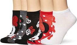 Disney Women's Minnie Mouse 5 Pack No Show Socks, Red Black Multi, 9-11