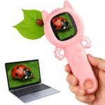 2-in-1 Microscope Camera for Kids, Mini Handheld Microscope Supporting Multiple Viewing Angles, Outdoor Educational Science Adventure Toys, Birthday Gifts for 3-10 Years Old Boys Girls (Pink Cat)