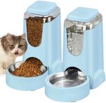 HWONMTE Portable Automatic Cat Feeder and Water Dispenser with Stainless Steel Bowl Dog Gravity Food Feeder and Waterer for Small Medium Pets Puppy Kitten 1 Gallon x 2