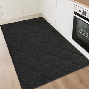 COSY HOMEER Kitchen Rugs 32"x48" Non-Slip Washable Kitchen Mats for Floor Absorbent Kitchen Carpet Soft Rugs for Kitchen,Sink Mat,Entrance,Area Rug,Black