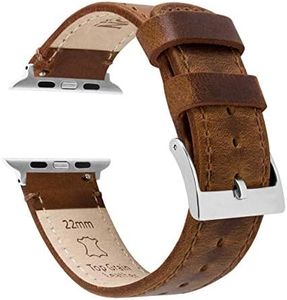 BARTON WATCH BANDS - Caramel Tan Leather & Stitching Top Grain Leather Watch Bands Compatible with Apple Watch Models - 1, 2, 3, 4, 5, 6, 7, 8, 9, 10, SE, Ultra & Ultra 2 - (38mm/40mm/41mm)