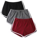 Tanseefly 3 Pack Cotton Yoga Short Pants Summer Running Athletic Shorts Women Dance Gym Workout Elastic Waist Shorts,BGR,S