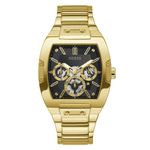 GUESS Stainless Steel Phoenix Collection Analog Black Dial Men Watch-Gw0456G1, Gold Band