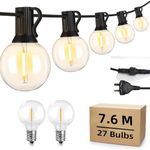 TOJUNE String Lights Outdoor LED Bulbs Hanging Lamp Shatterproof IP45 Waterproof for Garden, Patio, Camping, Christmas Party Yard Decoration AU Plug 220V, Warm White (Globe) (7.6m (27 Bulbs))