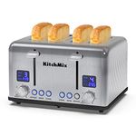 Toaster 4 Slice, Bagel Stainless Toaster with LCD Timer, Extra Wide Slots, Dual Screen, Removal Crumb Tray (Stainless steel)