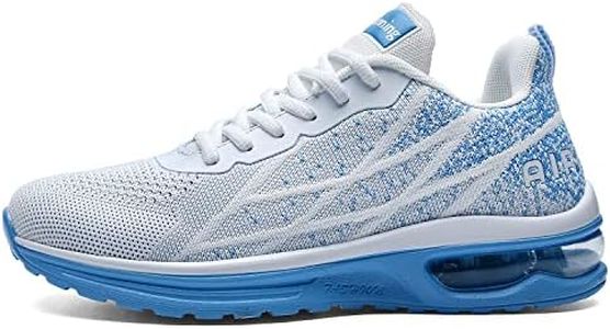 GANNOU Women's Air Athletic Running Shoes Fashion Sport Gym Jogging Tennis Fitness Sneaker WhiteBlue 10.5 B(M) US