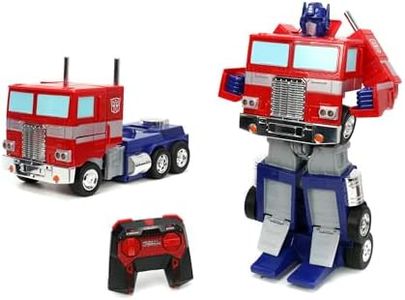 Jada Transformers Converting RC Optimus Prime – Modèle Original G1 Voiture télécommandée – 30 cm de Long en Mode Camion, Debout de 35 cm de Haut converti en Mode Autobot avec lumières Sons et Voix
