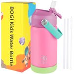 BOGI Kids Metal Water Bottle with Straw, 350ml Kid Stainless Steel Water Bottle for School Leak Proof Insulated Water Bottle for Boys Girls Toddlers Children Keep Drinks 12h Hot & 24h Cold | MPink