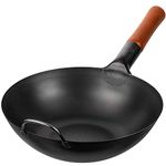 YOSUKATA Carbon Steel Wok Pan - 11,8“/ 30 cm Woks and Stir Fry Pans - Chinese Wok with Flat Bottom Wok - Traditional Chinese Japanese Woks - Black Steel Wok