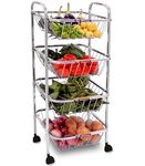 URBAN KRAFT Stainless Steel 4-Tier Fruit & Vegetable Kitchen Trolley with Wheels | 4 Layer Onion Baskets for Storage | Vegetable Stand for Kitchen | Onion Potato Rack for Kitchen | Sabji Stand