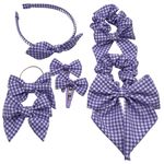 7 Piece Gingham Hair Accessories Set Bundle| School Uniform| 5 Amazing Colours| Gift for kids| school hair bows (Lilac)