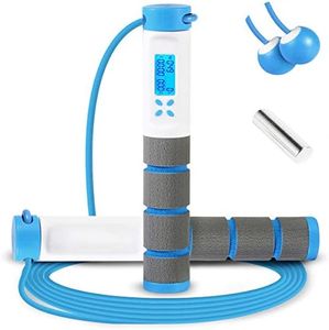 Cuerda de saltar, Cuerda de saltar digital con asa ponderada y contador de calorías para entrenamiento de fitness, Cuerda de saltar de velocidad ajustable para hombres, mujeres, niños y niñas (Azul-A)