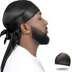 ForceWave Silky Durag for Men Wave Cap Satin Dorag for Men Women 360 Wave, Black, Small