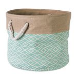 DII Jute Storage Collection Collapsible Burlap Diamond Storage Bin, Small Round, 12x9", Aqua