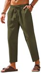 COOFANDY Mens Linen Pants, Army Gre